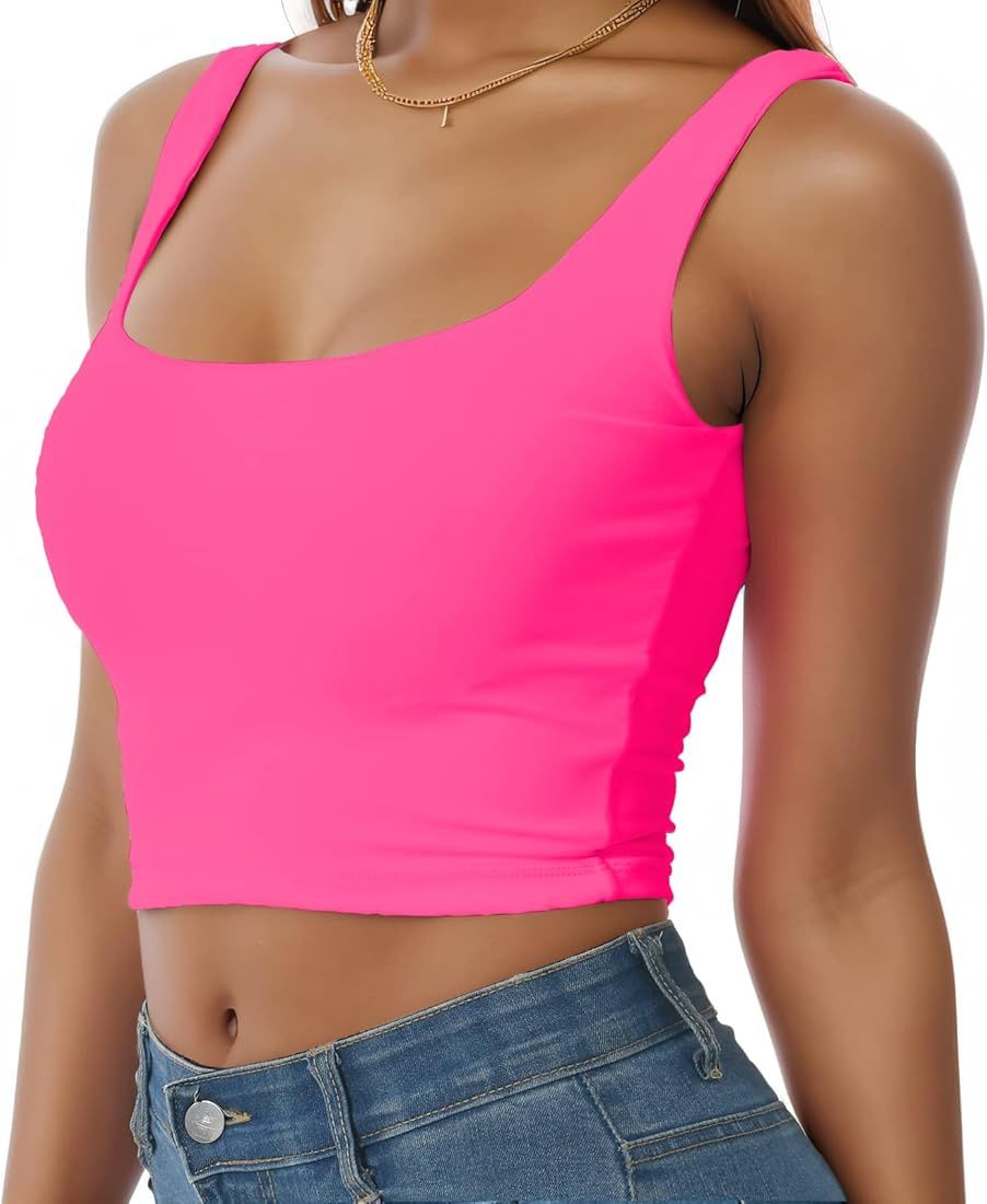 Artrello Square Neck Tank Tops for Women Double Lined Seamless Sleeveless Basic Cropped Tanks | Amazon (US)