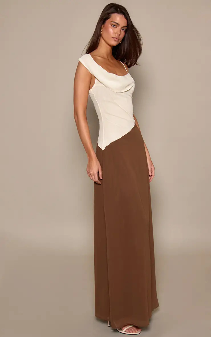 Dresses | Chiffon Contrast Cowl Neck Maxi Dress | PrettyLittleThing | PrettyLittleThing UK