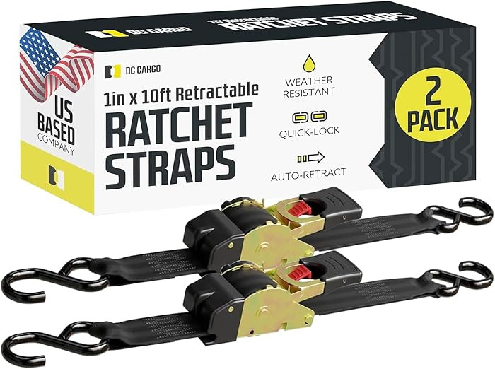 DC Cargo Mall Auto Retractable Ratchet Straps (2-Pack) 1” x 10ft, Heavy Duty, 1,209lb Break Str... | Amazon (US)
