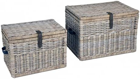The Basket Lady Deep Wicker Storage Trunk | Wicker Storage Chest, Nested Set of 2, Serene Grey | Amazon (US)