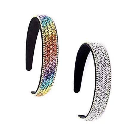 2 PCS Bling Rainbow Headbands for Women Fashion Rhinestone Diamond Headband Crys | Walmart (US)