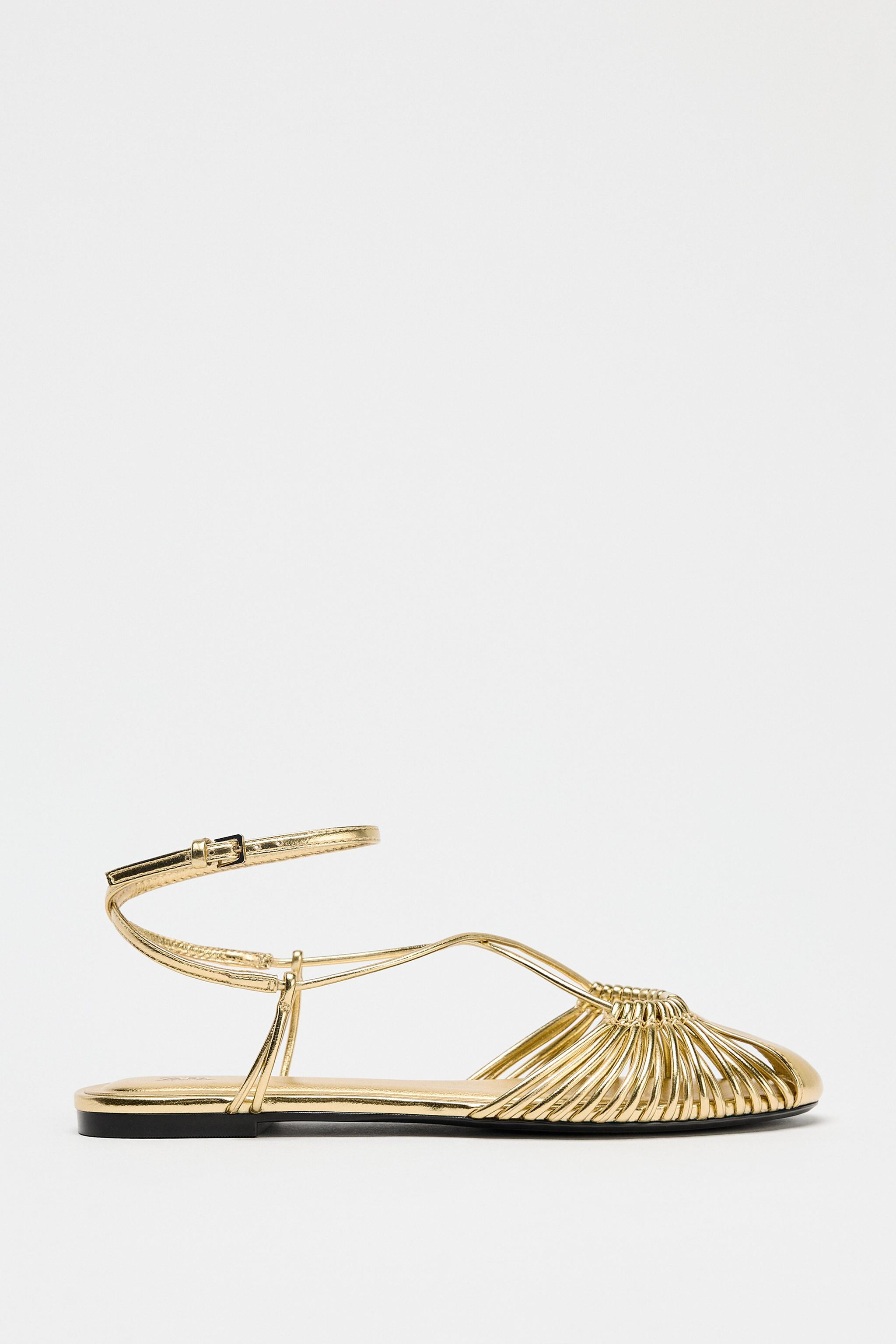 METALLIC-EFFECT STRAPPY CAGE SANDALS | Zara UK