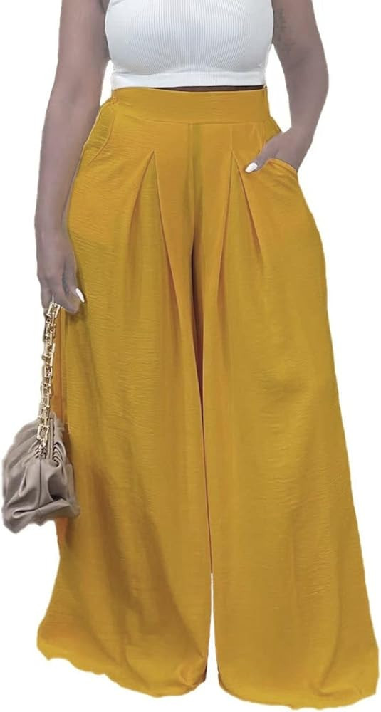 Women's Wide Leg Long Palazzo Pants High Waist Loose Fit Casual Flowy Pants Trousers with Pockets | Amazon (US)