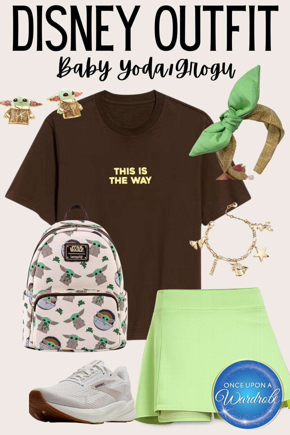 This is the way 💚 Grogu inspired Disney outfit with all the subtle Star Wars details for a day at Disneyland, Hollywood Studios, or Galaxy’s Edge. Comfortable enough for rope drop to fireworks with a sporty skort, Grogu accessories, and a casual Disney look perfect for Star Wars fans. 

 #LTKootd #LTKmomlife #LTKTravel