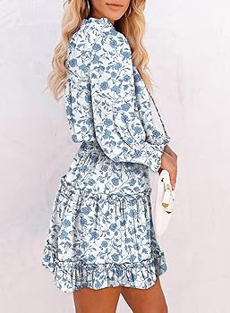 Dokotoo Spring Dresses for 2025 Boho Floral Drawstring V Neck Smocked Long Sleeve Ruffle Tiered C... | Amazon (US)