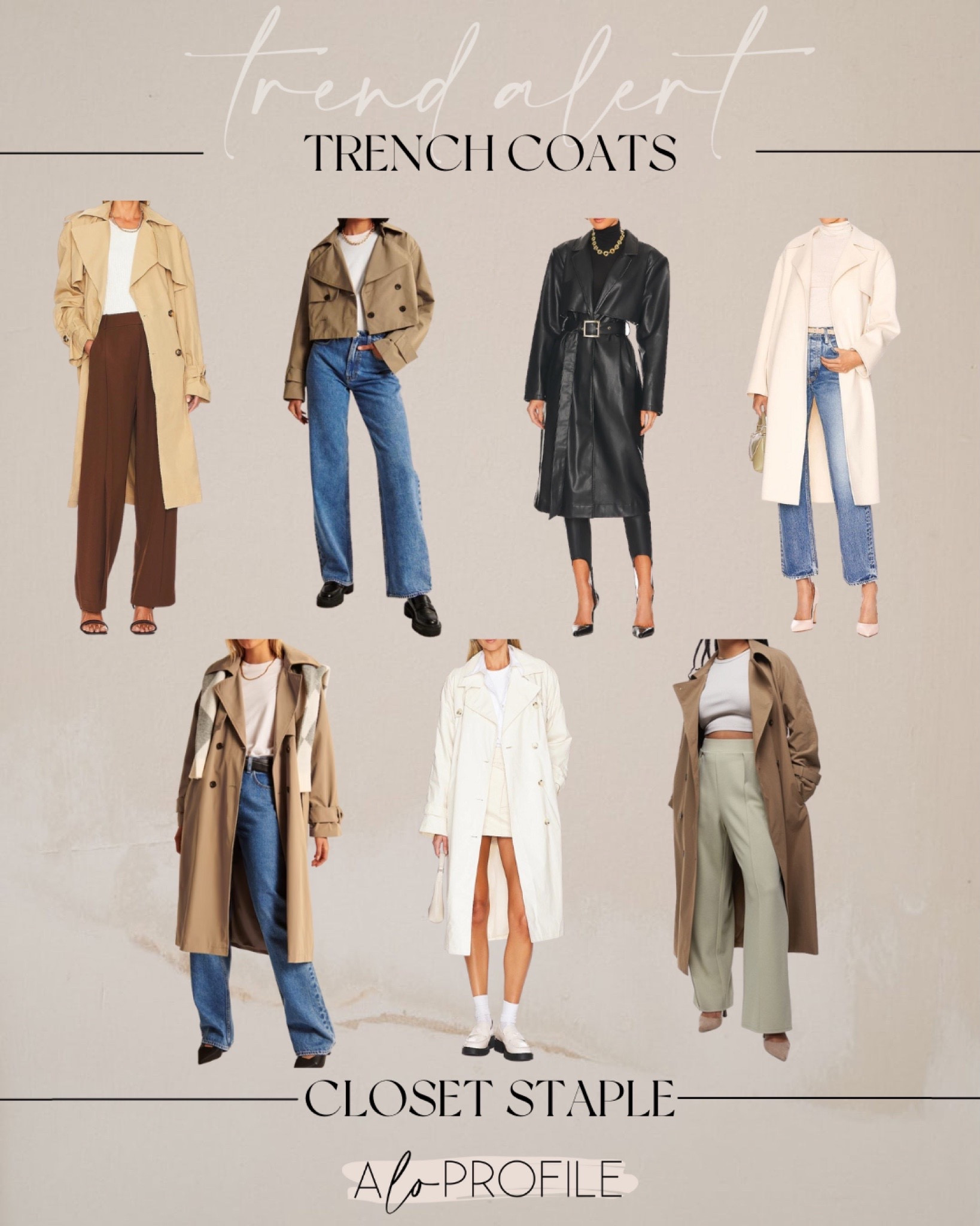 Trench coats I’m eyeing for spring! // trench coat, tan trench coat, leather trench coat, trench coat outfits