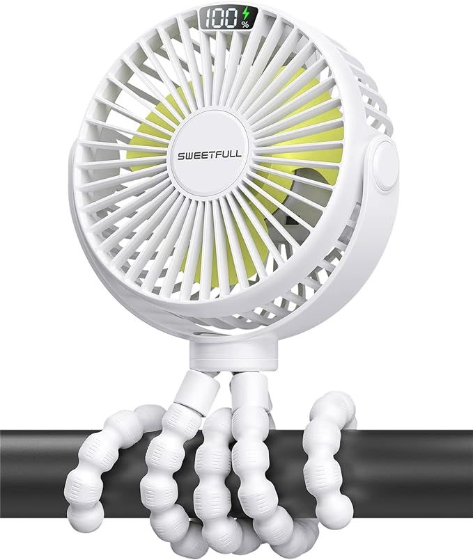 SWEETFULL Portable Stroller Fan, LED Display 6000mAh Battery Operated Mini Clip Fan, 4 Speed Rech... | Amazon (US)
