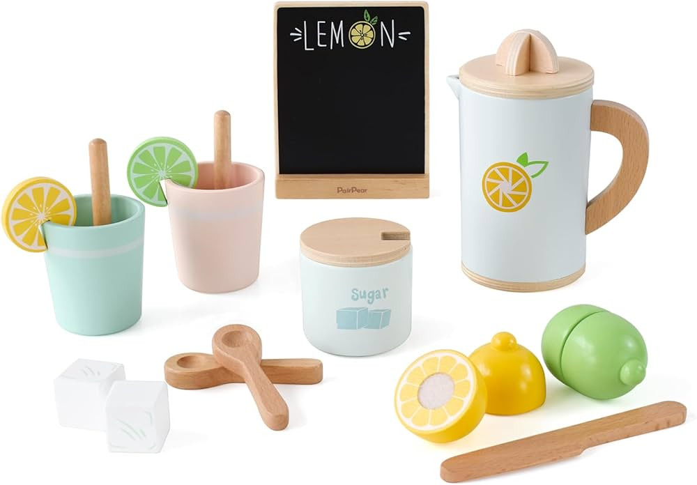PairPear Wooden Toys Lemonade Playset,Kids Play Food Pretend Play Lemonade Stand Kit,Play Kitchen... | Amazon (US)