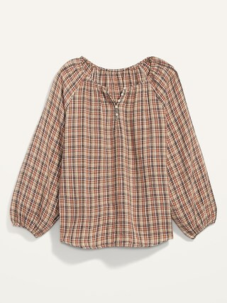 Long-Sleeve Split-Neck Printed Poet Blouse for Women | Old Navy (US)