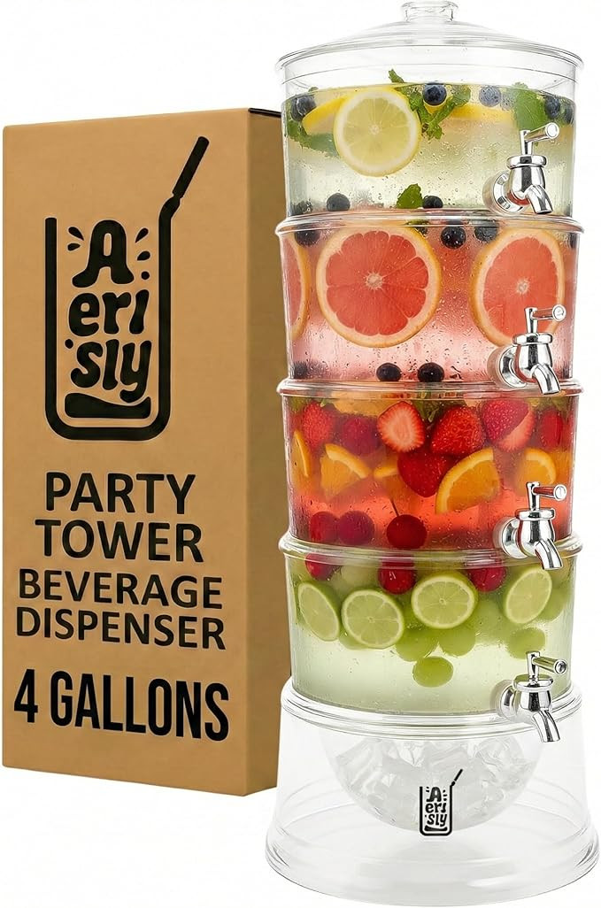 Party Tower Beverage Dispenser 4 Chambers - Large Drink Dispensers For Parties With Spigot & Lid ... | Amazon (US)