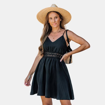 Women's Chic Embellished Eyelet Waist Black Sundress - Cupshe-M-Black | Target