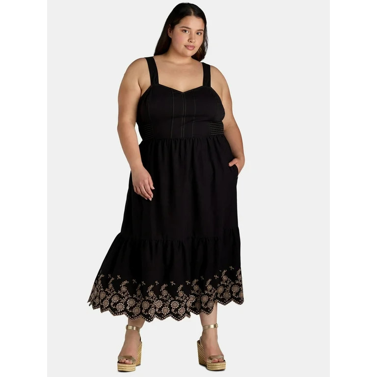 Terra & Sky Black Label Women's Plus Size Embroidered Eyelet Midi Dress, Sizes 0X-4X | Walmart (US)