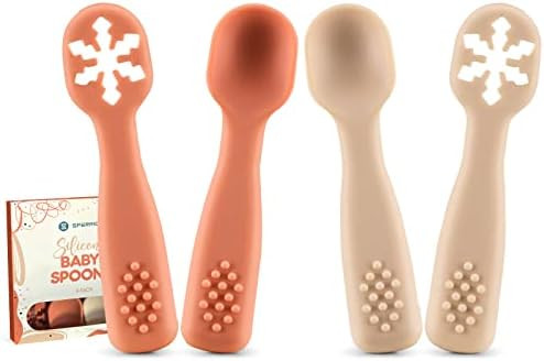 Silicone Baby Spoons First Stage Baby Feeding Spoons Stage 1 and Stage 2 - 4pcs (Sunrise & French... | Amazon (US)