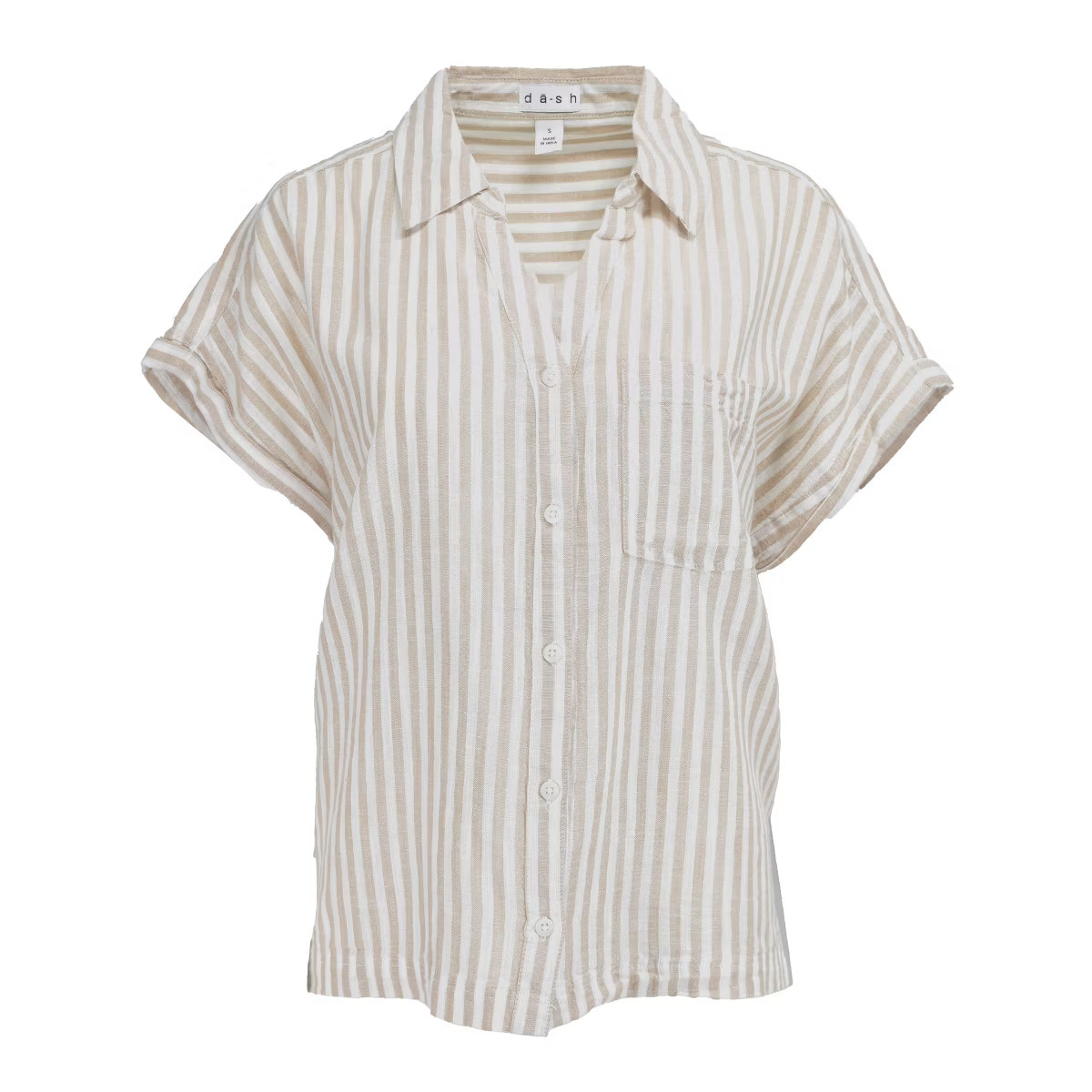 da-sh Women's Linen Blend Cap Sleeve Button Front Shirt | Stone | Target