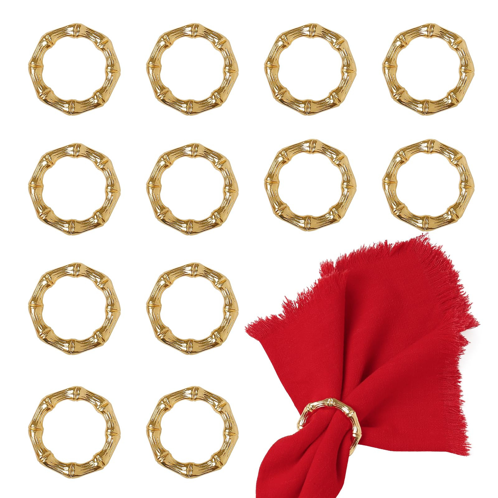 Napkin Rings Set of 12 - Bamboo Knuckles Style Gold Napkin Holder Rings - Elegant Table Decoratio... | Amazon (US)