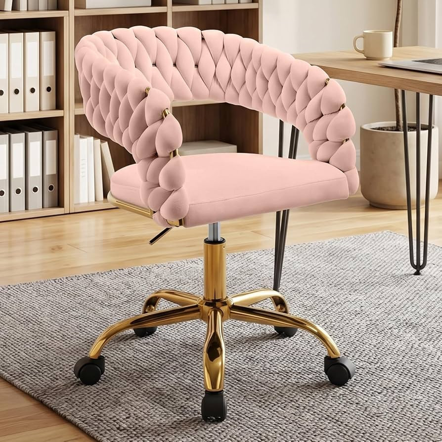 Hand Woven Home Office Chair, Velvet Upholstered Ergonomic Task Chair with Height Adjustable, Swi... | Amazon (US)