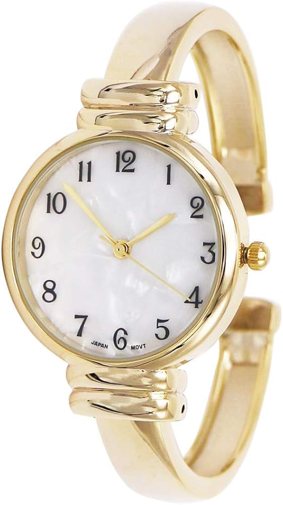 Rosemarie Collections Women's Mother of Pearl Metal Cuff Watch (Gold) | Amazon (US)
