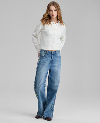 And Now This Women's High-Rise Faux-Pearl-Side Wide-Leg Jeans, Macy's Exclusive - Macy's | Macy's
