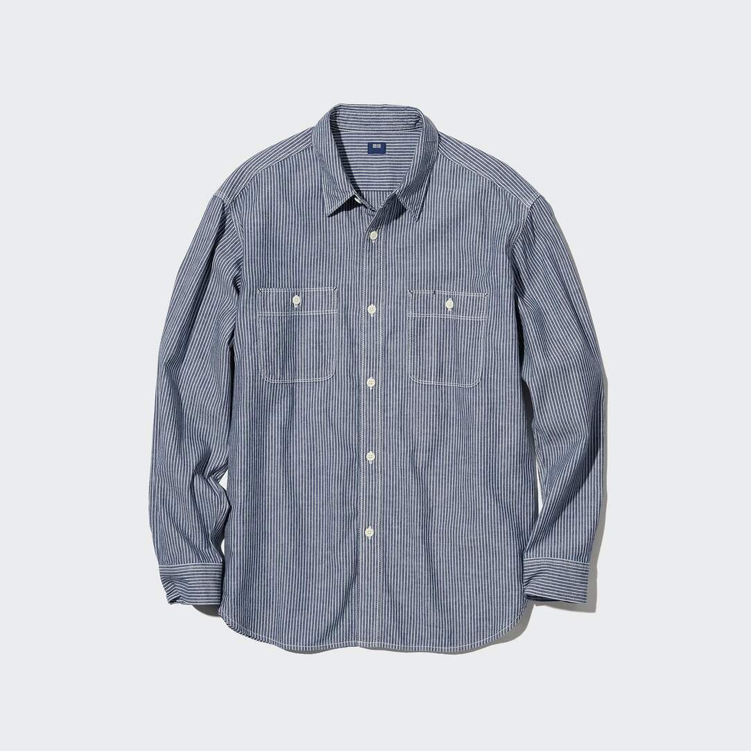 Hickory Denim Regular Fit Work Shirt (Regular Collar) | UNIQLO (UK)