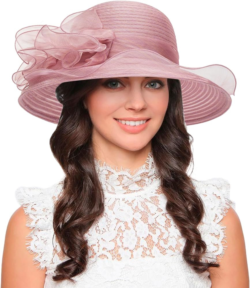 Women Organza-Kentucky-Church-Derby Hat Fascinator-Bowler Bridal Floral Summer-Sun Hat for Tea Pa... | Amazon (US)