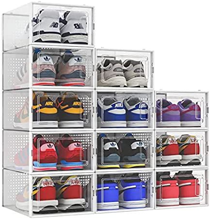 SESENO. 12 Pack Shoe Storage Boxes, Clear Plastic Stackable Shoe Organizer Bins, Drawer Type Fron... | Amazon (US)