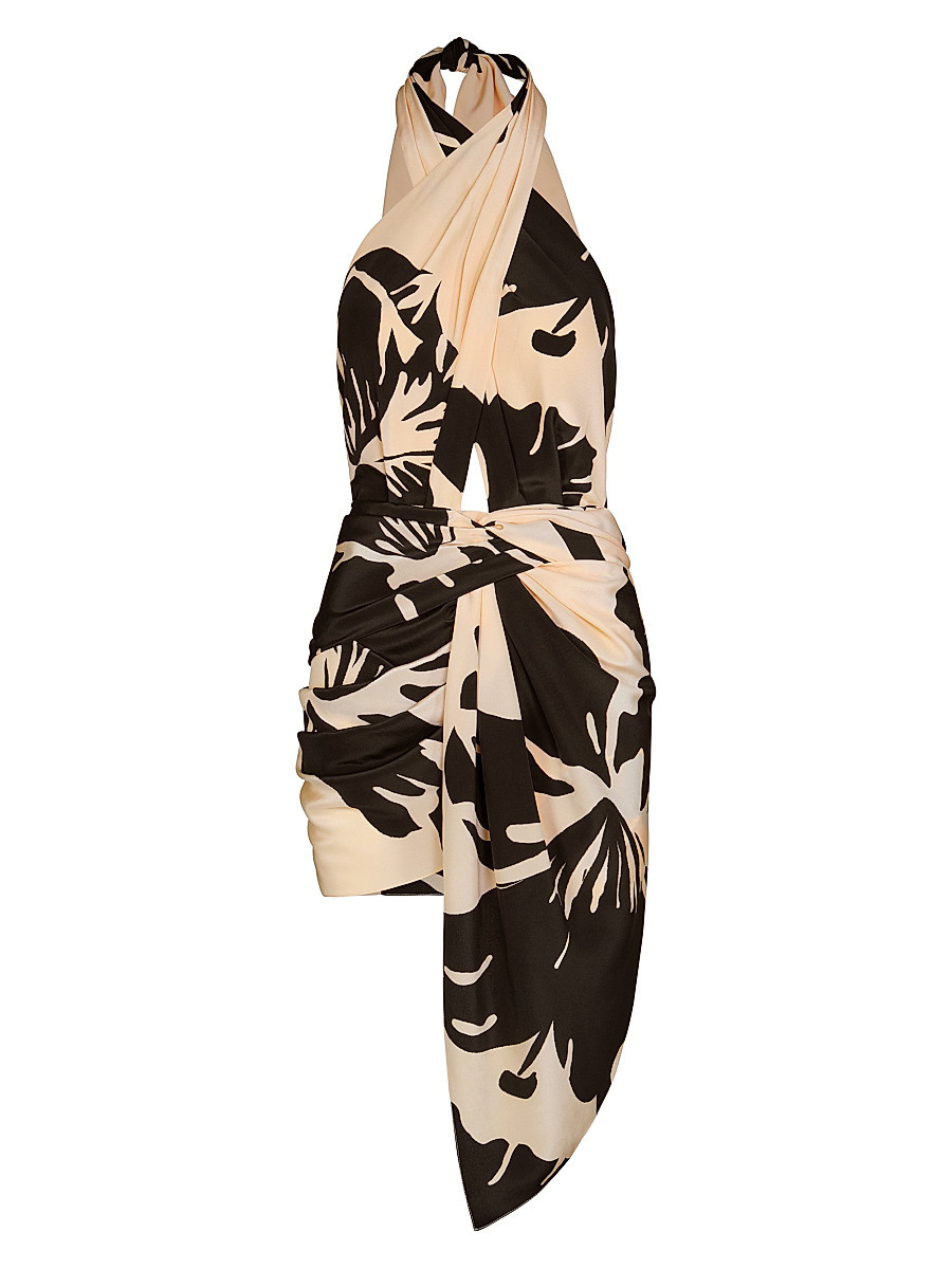 Women's Micaela Oriental Dreams Floral Silk Halterneck Minidress - Ecru Black - Size 0 | Saks Fifth Avenue