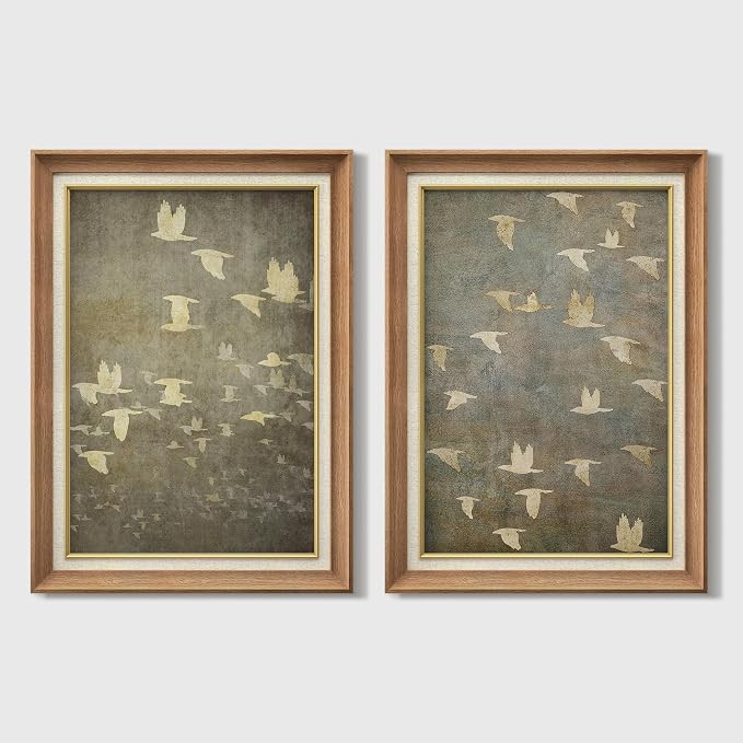 MUDECOR Premium Framed Wall Art Minimalist Neutral Bird Flock Illustrations Fine Art Decorative R... | Amazon (US)