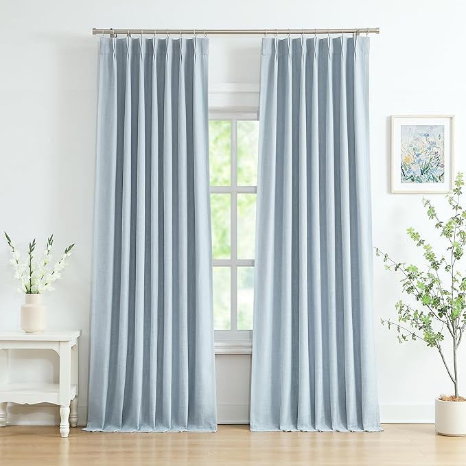 WEST LAKE 102 Inches Long Dusty Blue Bailey Pinch Pleat Full Blackout Curtains with Liners,Linen ... | Amazon (US)