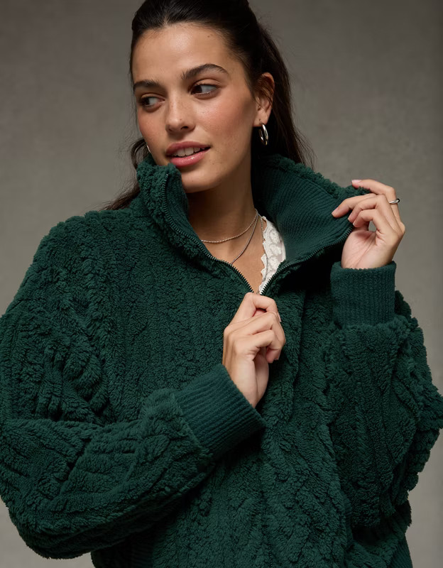 AE Cable Sherpa Full-Zip Sweatshirt | American Eagle Outfitters (US & CA)