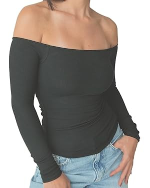 Klassy Network Off The Shoulder Brami - Long-Sleeve Top with Built-in Support and Ribbed Stretchy... | Amazon (US)