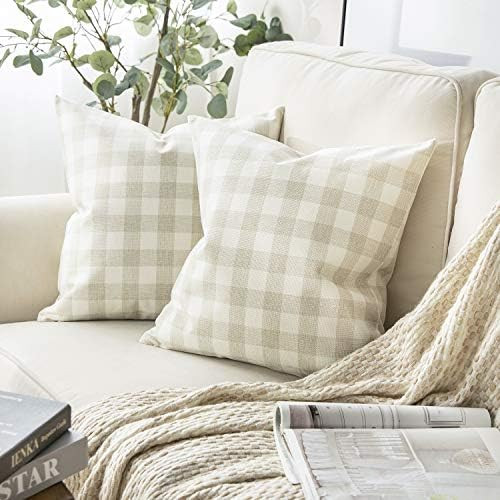Amazon.com: Phantoscope Pack of 2 Checker Plaid Gingham Throw Pillow Covers Farmhouse Classic Rus... | Amazon (US)