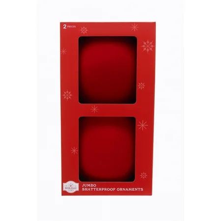 Flocked Red Jumbo Shatterproof Christmas Ornaments, 2 Count, by Holiday Time | Walmart (US)