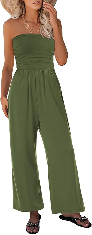 STOLKISS Women’s Tube Top Jumpsuits Strapless Belted Wide Leg Bustier Jumpsuit Backless Baggy L... | Amazon (US)