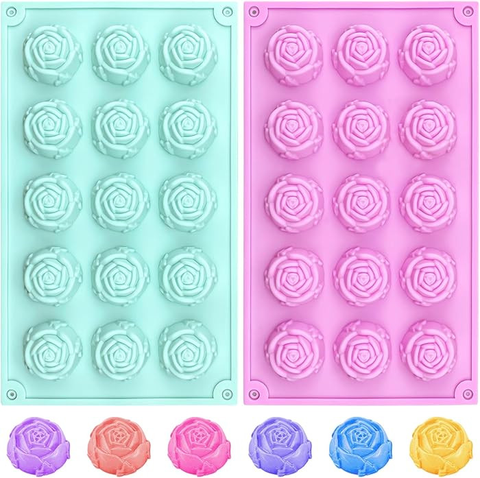 2 Pcs Rose Silicone Fondant Molds 15 Cavity Flower Cake Resin Mold Candy Chocolate Ice Cube Fonda... | Amazon (US)