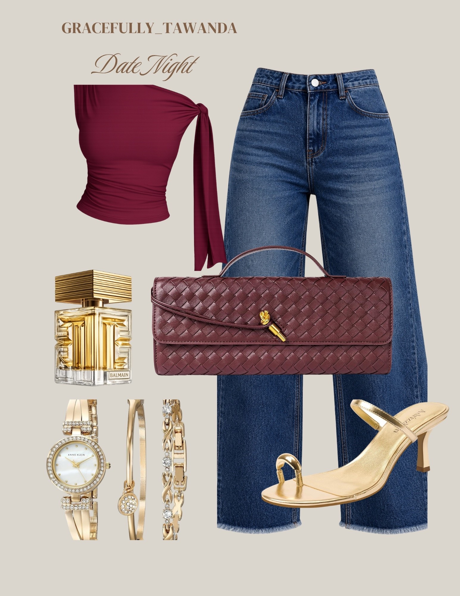 Date night, but keep it effortlessly classy ❤️✨
Rich burgundy tones, timeless denim, and gold accents that do all the talking.

Soft glam with a little edge… exactly the vibe. 🍷👠

#LTKootd