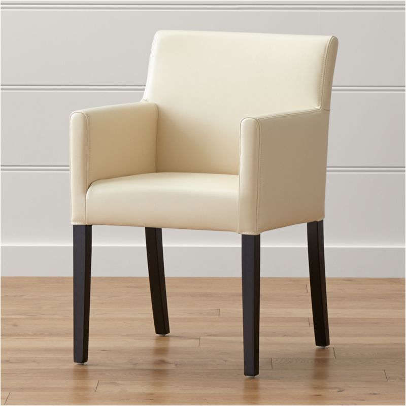 Lowe Ivory Leather Dining Arm Chair + Reviews | Crate & Barrel | Crate & Barrel