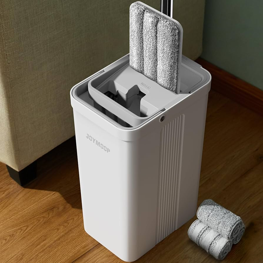 JOYMOOP Mop and Bucket with Wringer Set for Home, Hands Free White Flat Squeeze Mop Bucket Set fo... | Amazon (US)