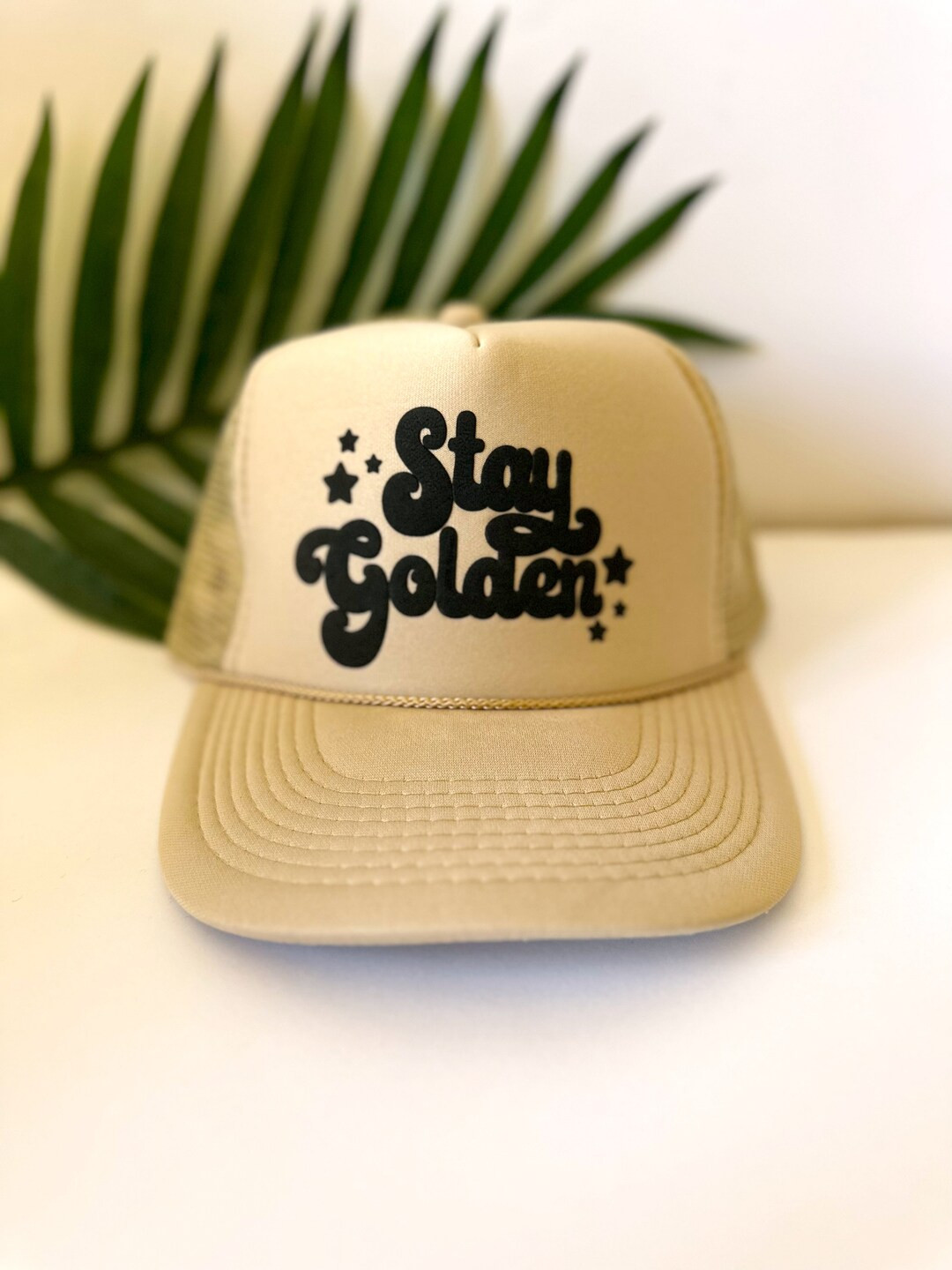 Stay Golden trucker hat, womens trucker hat, lake hat, river hat, beige trucker hat, puff vinyl | Etsy (US)