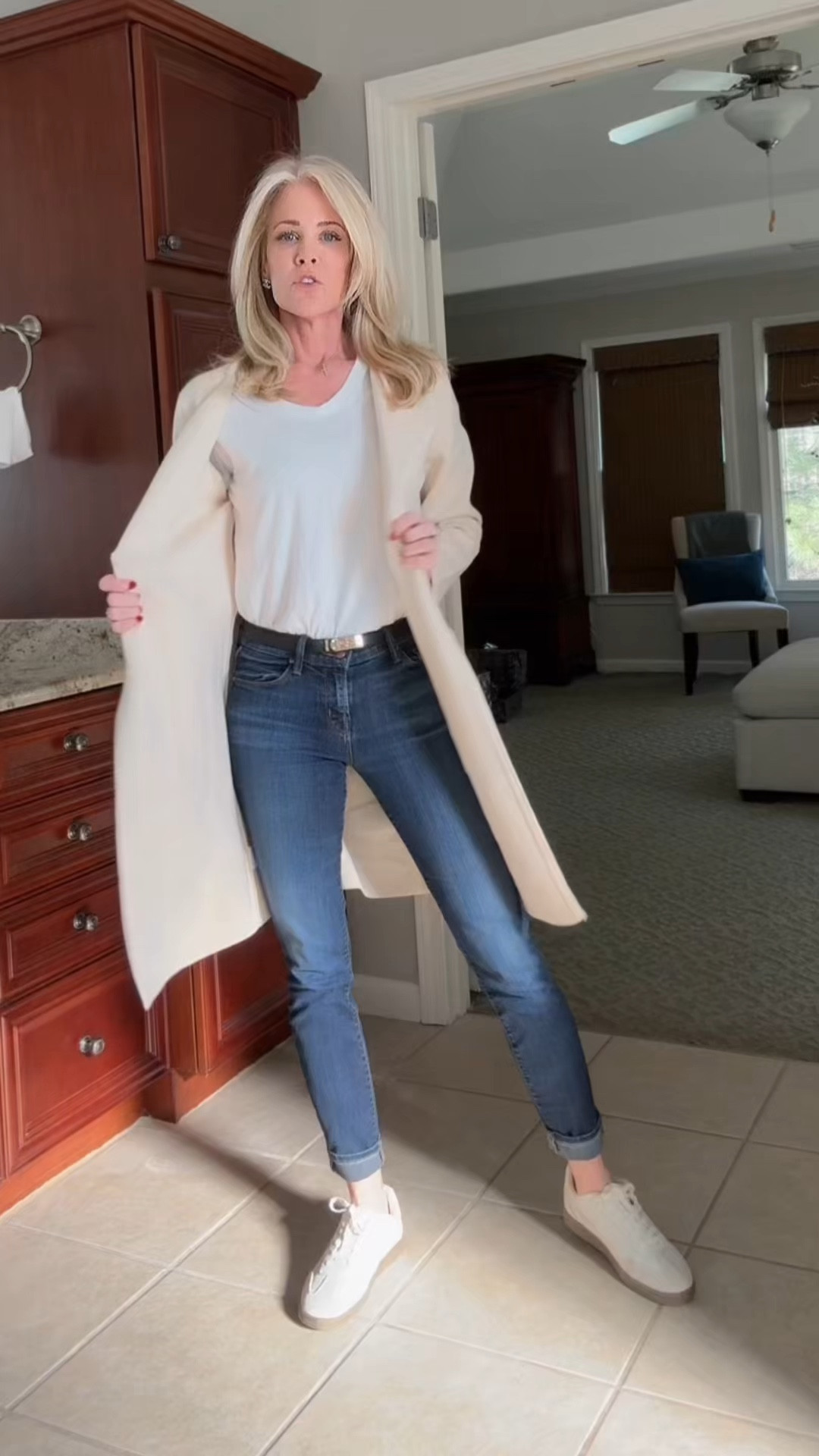 Soft casual neutral color long sweater. Dress it down or dress it up. Leave it open with a pair of jeans and a t shirt or fold one side over the other and add a small thin belt around the waist with nice leggings and heels. Size small for reference. 

#LTKStyleTip #LTKFindsUnder50 #LTKOver40