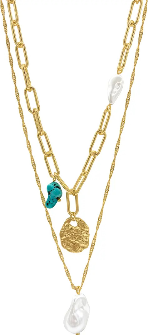 14K Gold Plate Imitation Pearl & Turquoise Bead Necklace | Nordstrom Rack