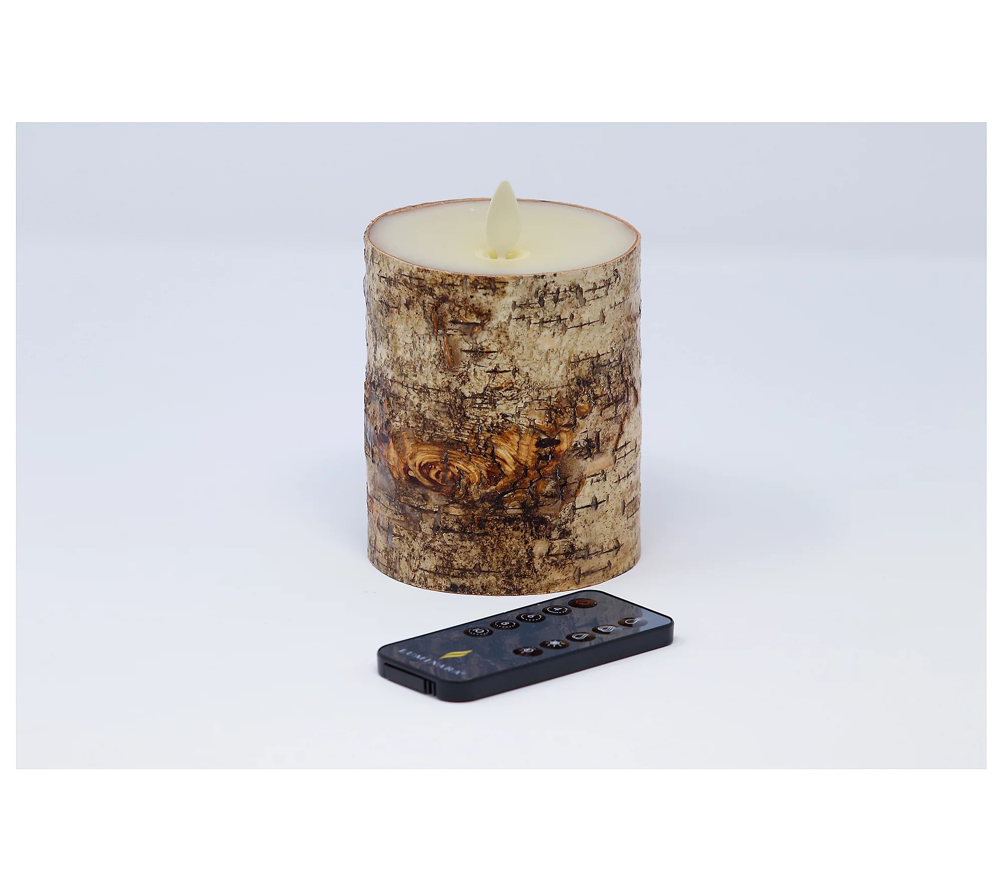 Luminara 4"" Tall Birch Bark Flameless Candle wi th Remote | QVC