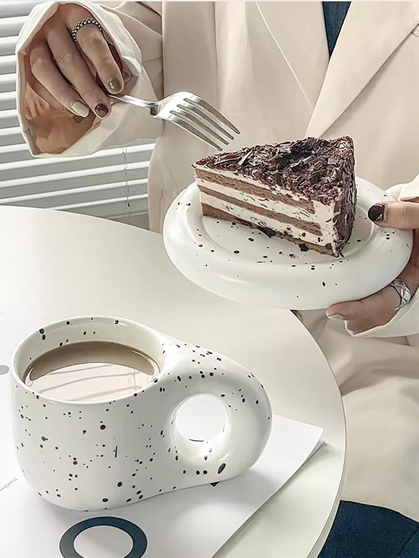 1 pièce Motif Encre D'éclaboussure Mug Et 1 pièce Soucoupe , Nordique Tasse À Thé Pour Domic... | SHEIN