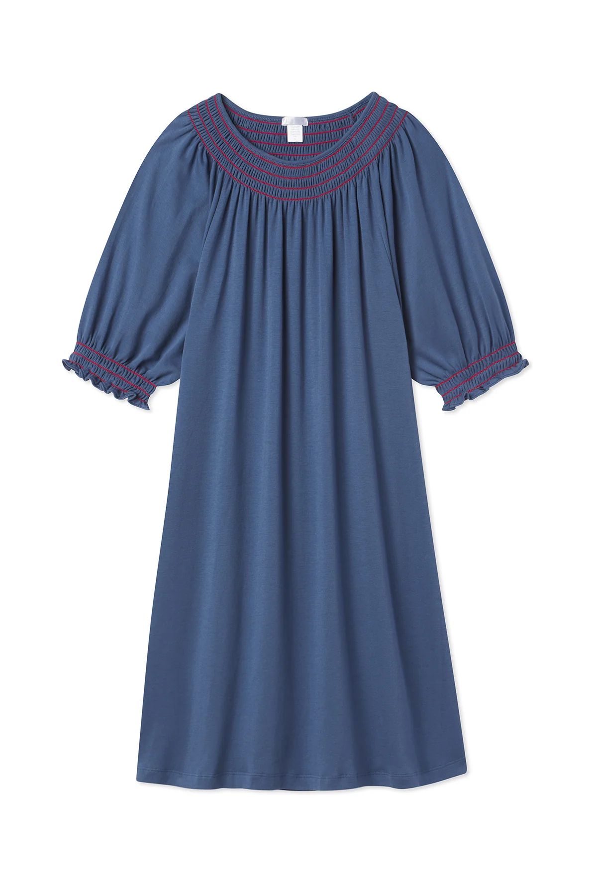 Pima Smocked Nightgown in Navy | Lake Pajamas