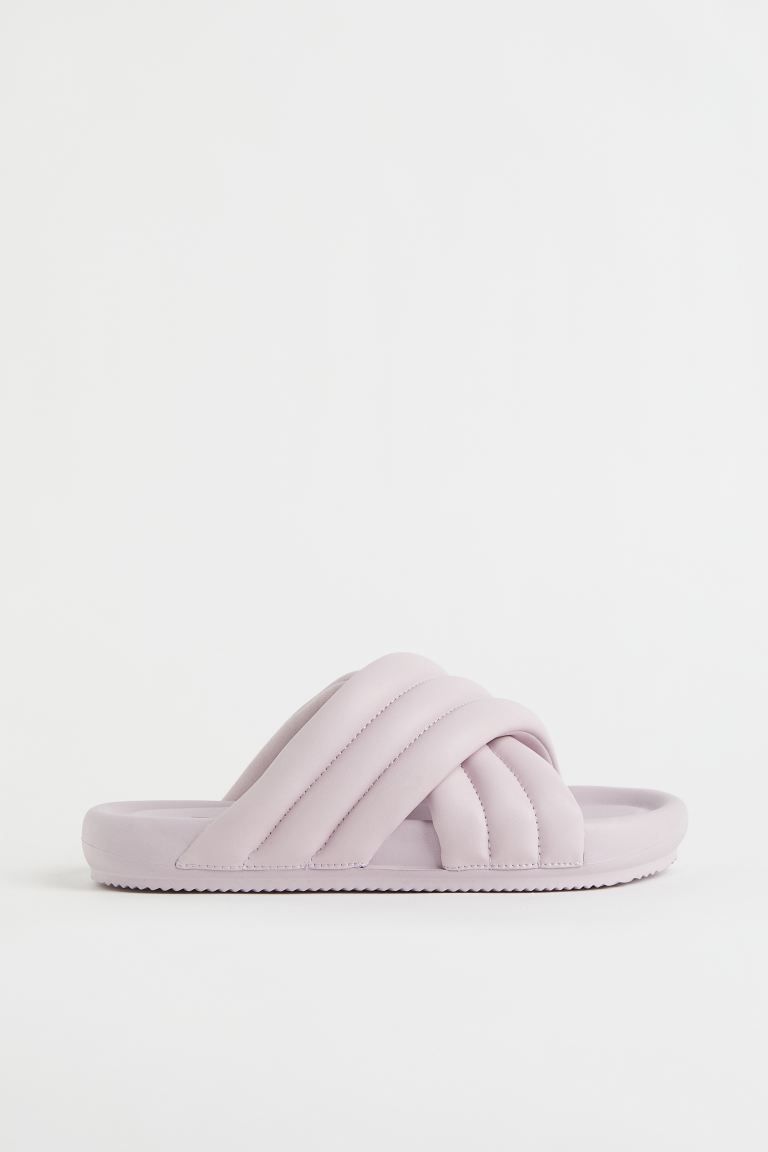 Slides in faux leather. Open toes and wide, crossover foot straps. Jersey lining and faux leather... | H&M (US)