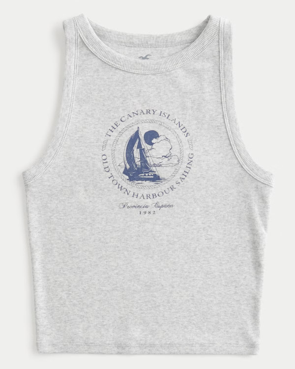 Women's Ribbed Canary Islands Sailing Graphic High-Neck Tank | Women's Tops | HollisterCo.com | Hollister (US)