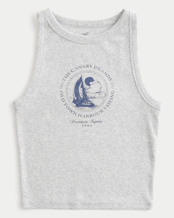 Ribbed Canary Islands Sailing Graphic High-Neck Tank | Hollister (US)