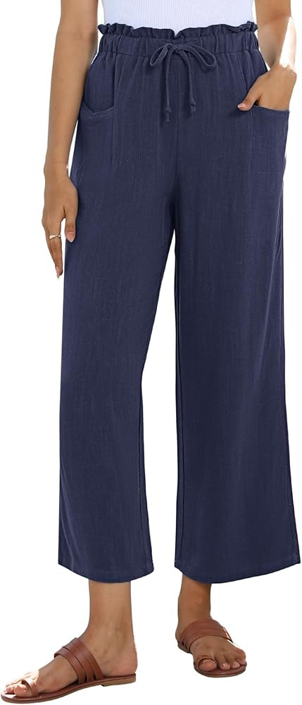 siliteelon Wide Leg Linen Pants for Women Summer Capri Palazzo Flowy Pants Casual Loose High Wais... | Amazon (US)