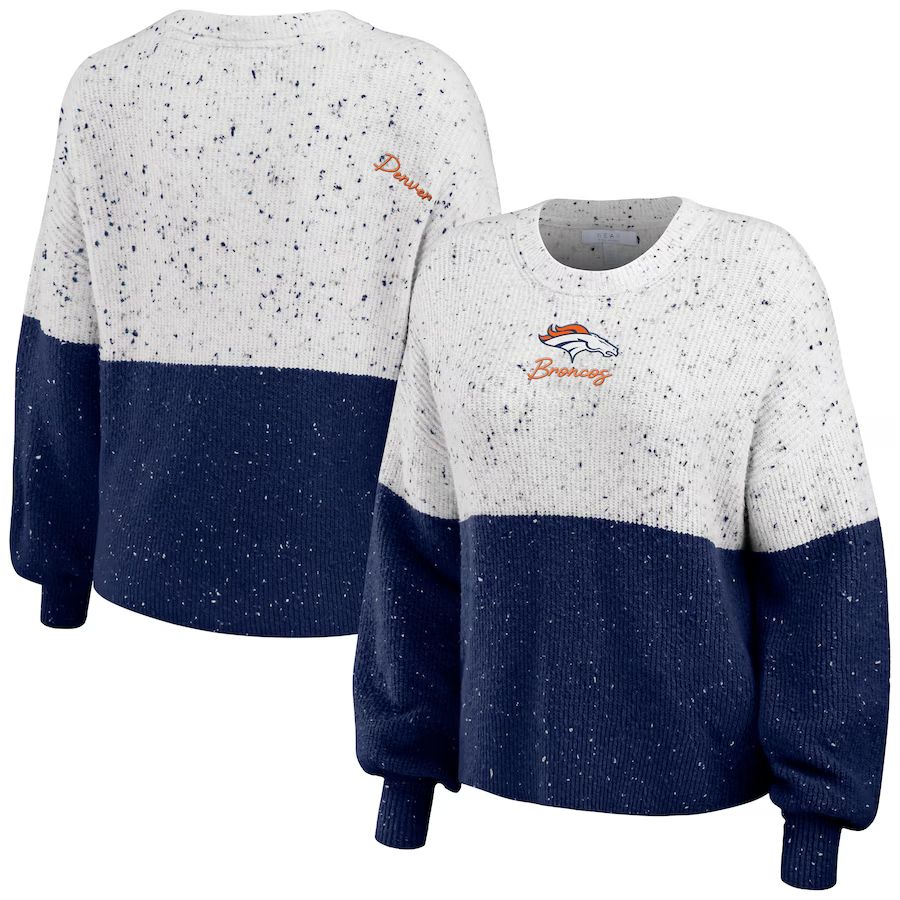 Denver Broncos WEAR by Erin Andrews Women's Color-Block Pullover Sweater - White/Navy | Fanatics