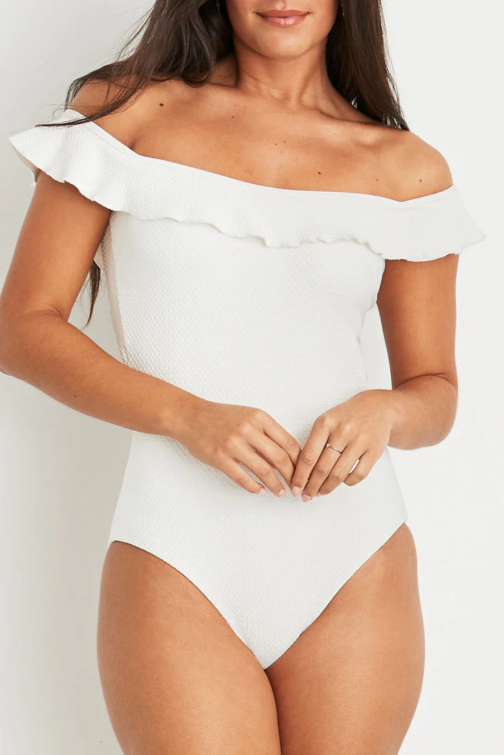 Women's Off Shoulder Swimsuit - Toni White One Piece | Hermoza