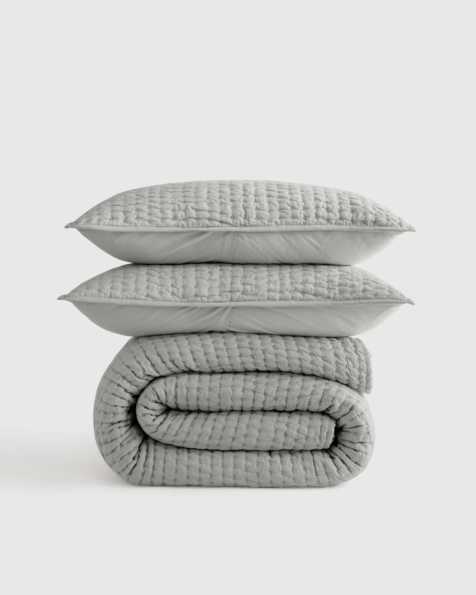 Quince | European Linen Cotton Stitch Quilt Set in Olive, Size Twin | Quince